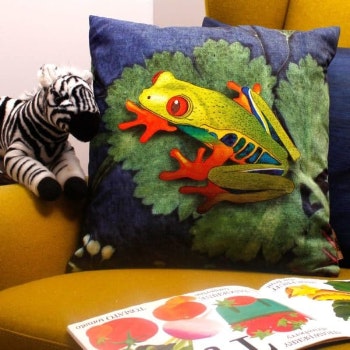 Blue Green Exotic Frog Cushion by