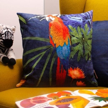 Red Blue Exotic Parrot Cushion by