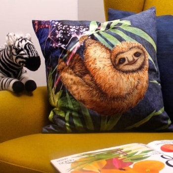 Brown Blue Relaxing Sloth Cushion. by