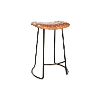 Short Narwana Ribbed Leather Stool by