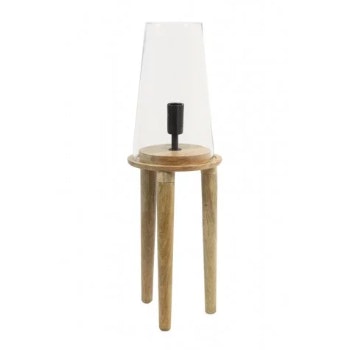 Glass and Natural Wood Novan Table Lamp by