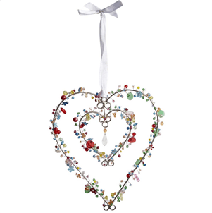 Bright Beaded Double Heart Decoration by Transomnia