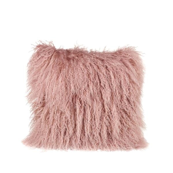 Tibetan Sheepskin Square Cushion In Blush Pink by Parlane