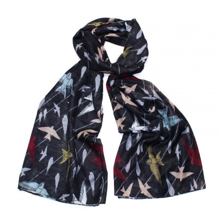 Black Flight Birds Scarf by F & J Collection