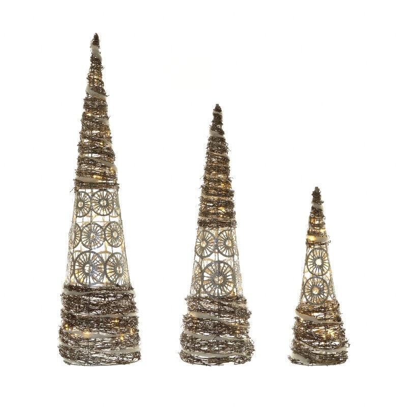 Small Christmas Rattan Light Up Cone Tree by Heaven Sends