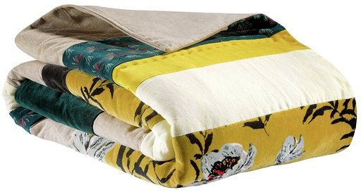 Fara Velvet & Cotton padded Patchwork Throw Curry by Vivaraise