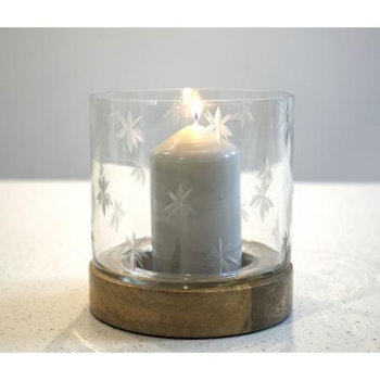 Large Etched Glass Hurricane Lamp by Raine And Humble