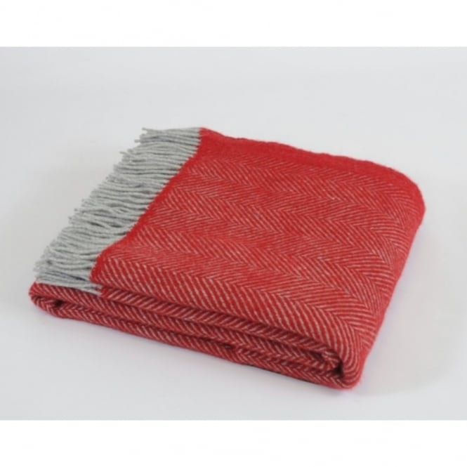 Red & Charcoal Pure New Wool Herringbone Throw by Tweedmill