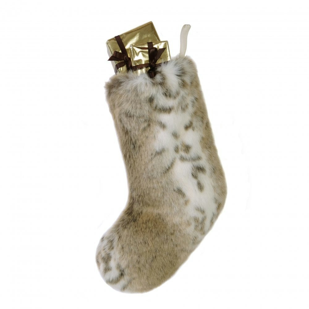 Small Lynx Luxury Faux Fur Christmas Stocking by Helen Moore