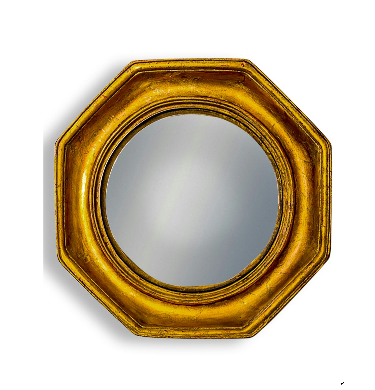 Antiqued Gold Octagonal Framed Convex Mirror by White Mint