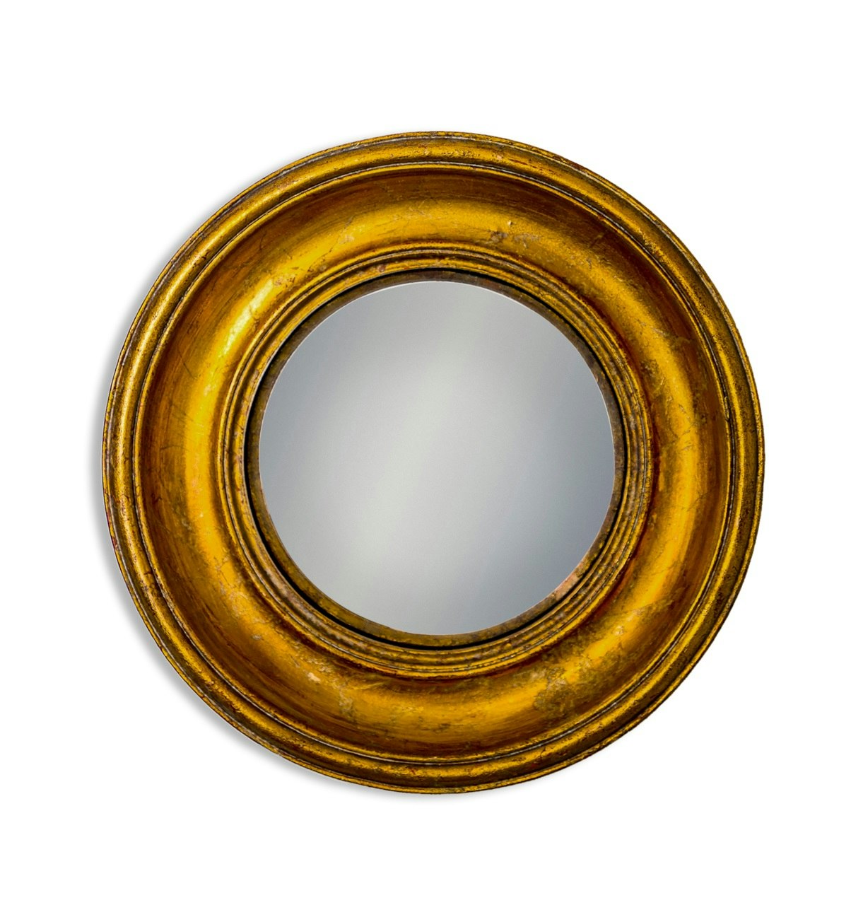 Antiqued Gold Deep Framed Medium Convex Mirror by White Mint