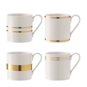 Set Of 4 Gold Deco Assorted Mugs by LSA International