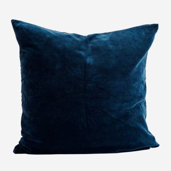 Blue Square Velvet Cushion by Madam Stoltz