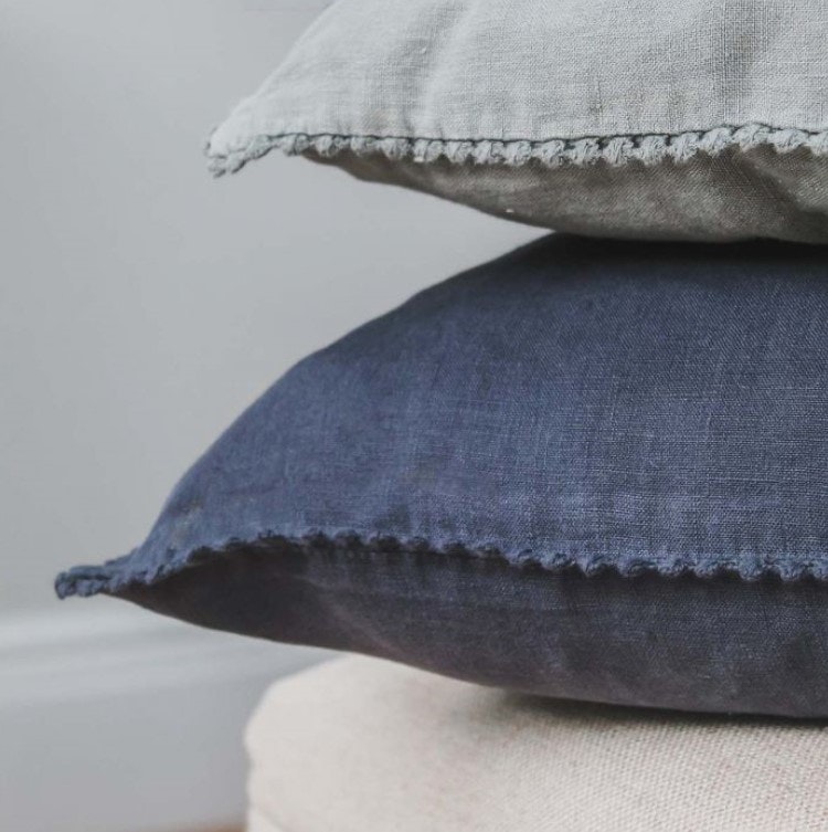Charcoal Stonewashed Linen Cushion with Lace Edging by Biggie Best