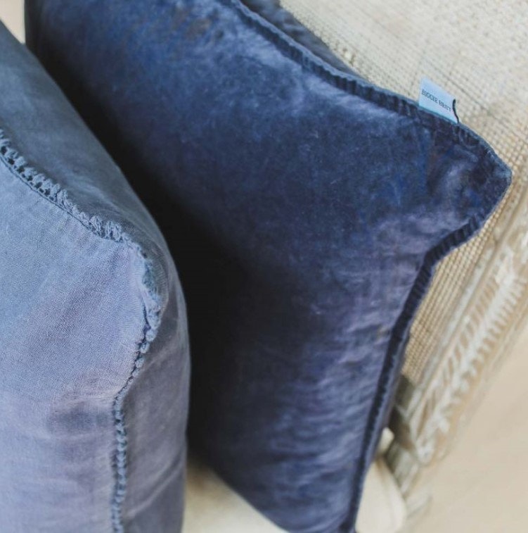 Night Navy Stonewashed Velvet Cushion by Biggie Best