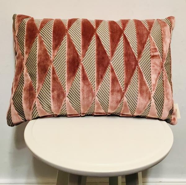 Style Library Blush Geometric Raised Velvet Cushion by Bramley and white - style library