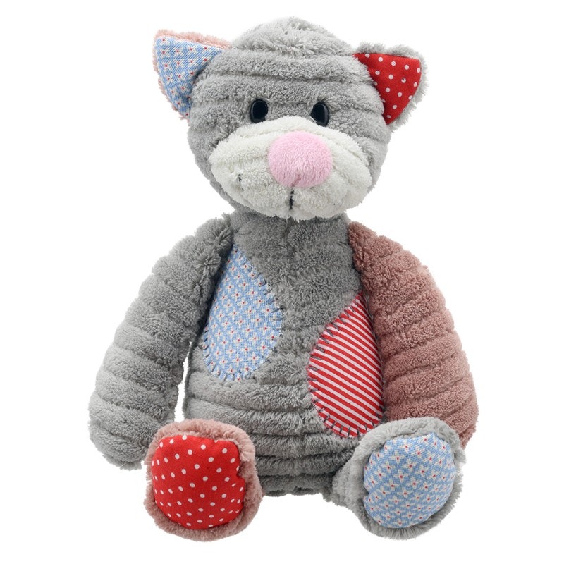 Grey Patchwork Cat Soft Toy by Wilberry