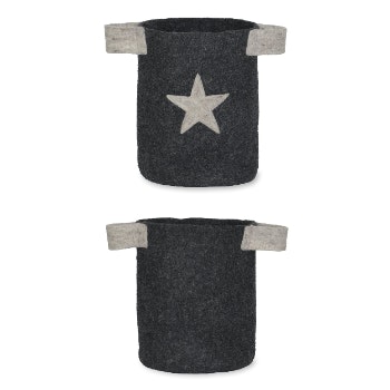Grey Star Print Felt Basket by
