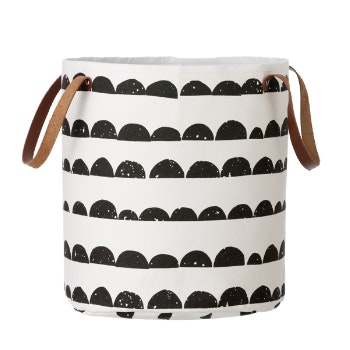 White and Black Half Moon Basket with Leather Handles by