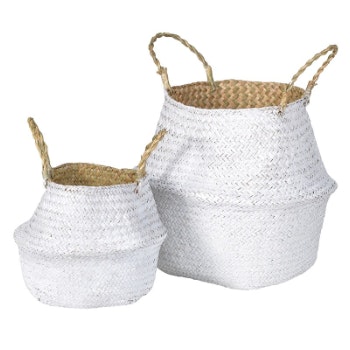 Large White Seagrass Belly Basket by