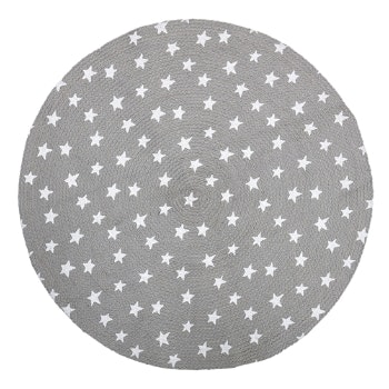Grey and White Stars Round Rug by