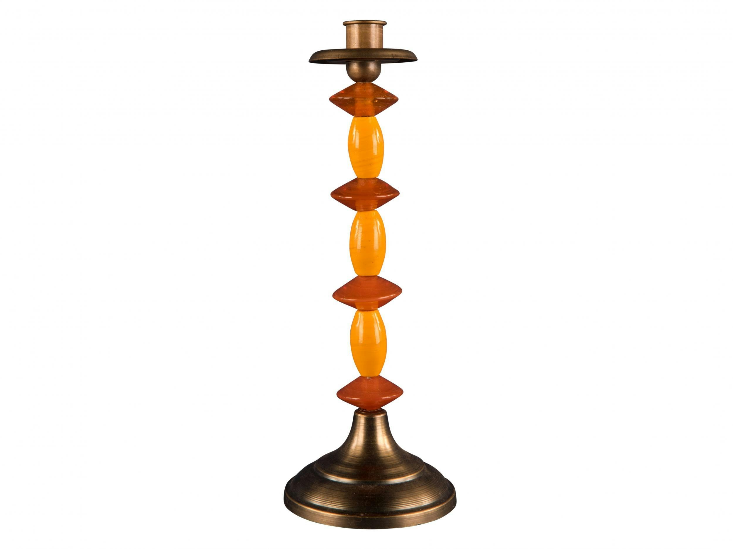 Beaded Glass Orange & Yellow Candle Stick Holder by Ian Snow