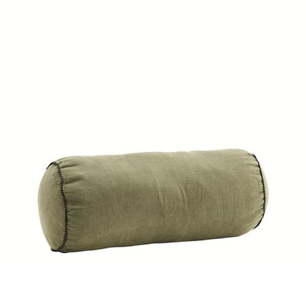 Linen Bolster Cushion Olive by Madam Stoltz