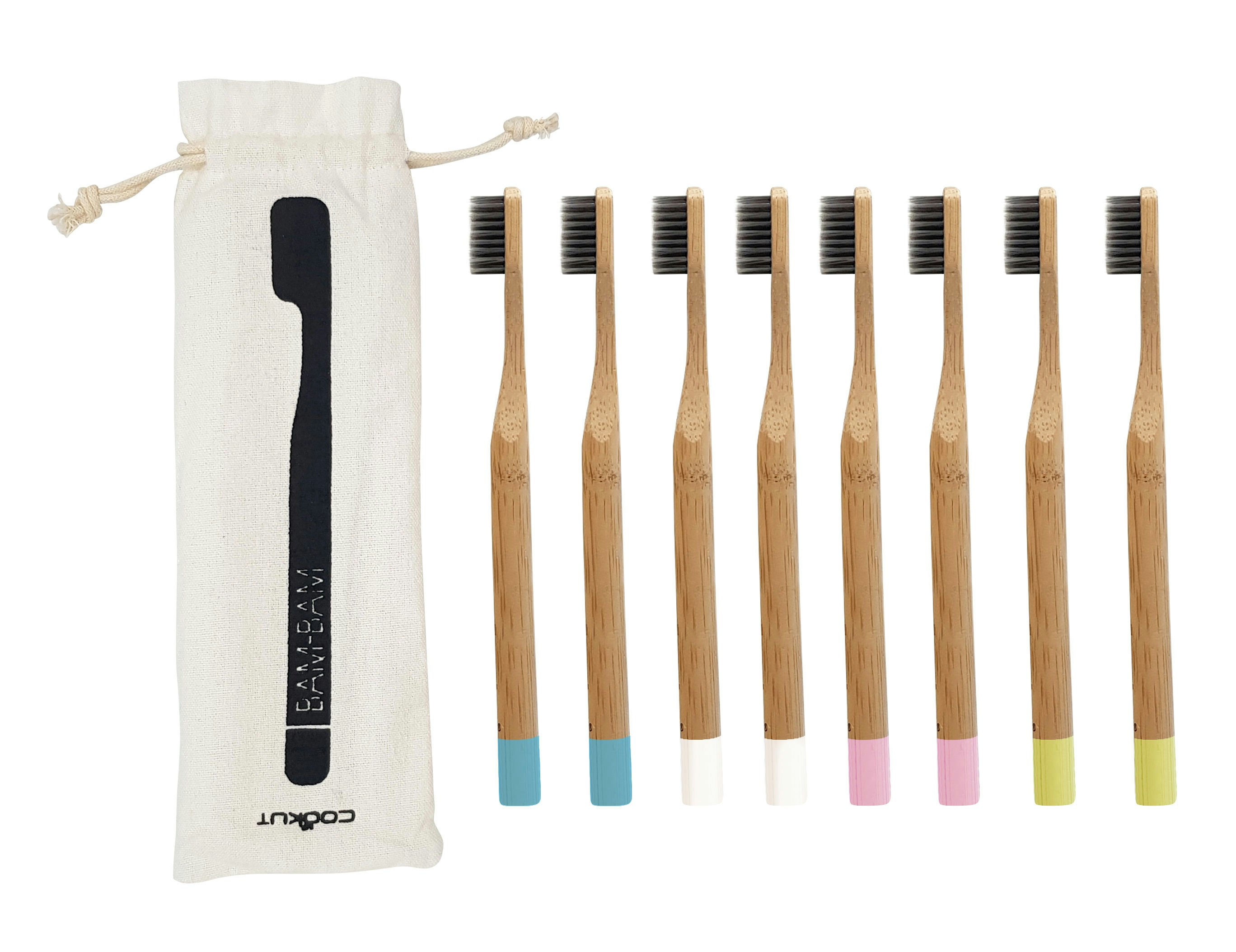 Set of 8 Bamboo Toothbrushes by BAM BAM