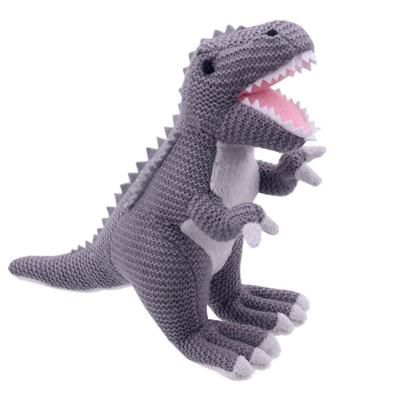 Grey Knitted T-Rex Soft Toy by Wilberry