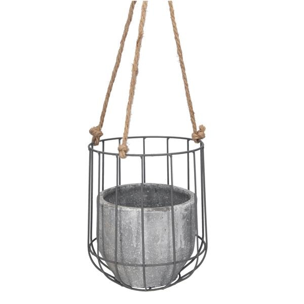 Concrete And Wire Hanging Planter by Gisela Graham