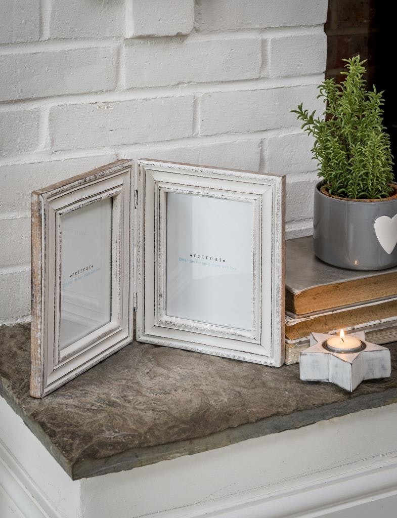 Double Photo Frame - White Distressed Look by Retreat Home