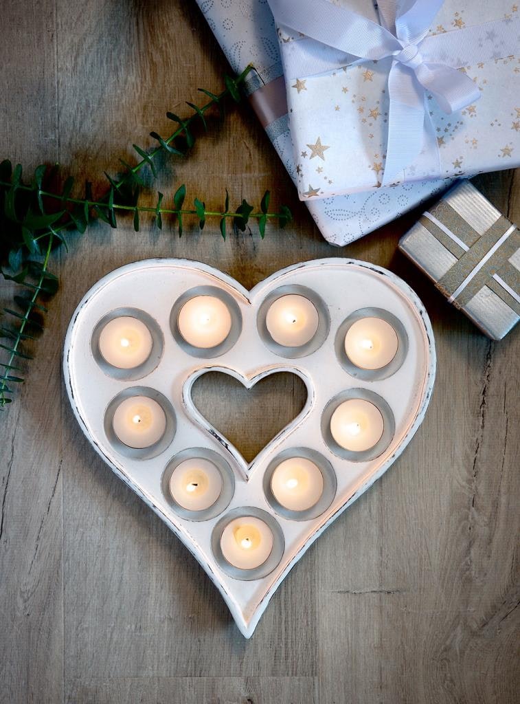 9 Tea Light Heart - White by Retreat Home
