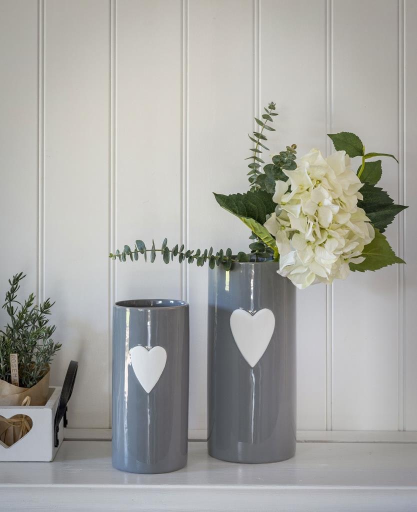 Set of 2 White Heart Grey Ceramic Vase by Retreat Home