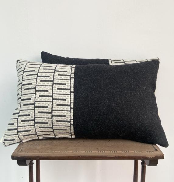 50 X 30 Cm Weave And Black Wool Half Split Bolster Cushion by Bramley & White