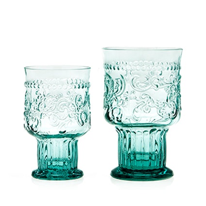 Fleur-de-lis Blue Glass Goblet Regular by Van Verre