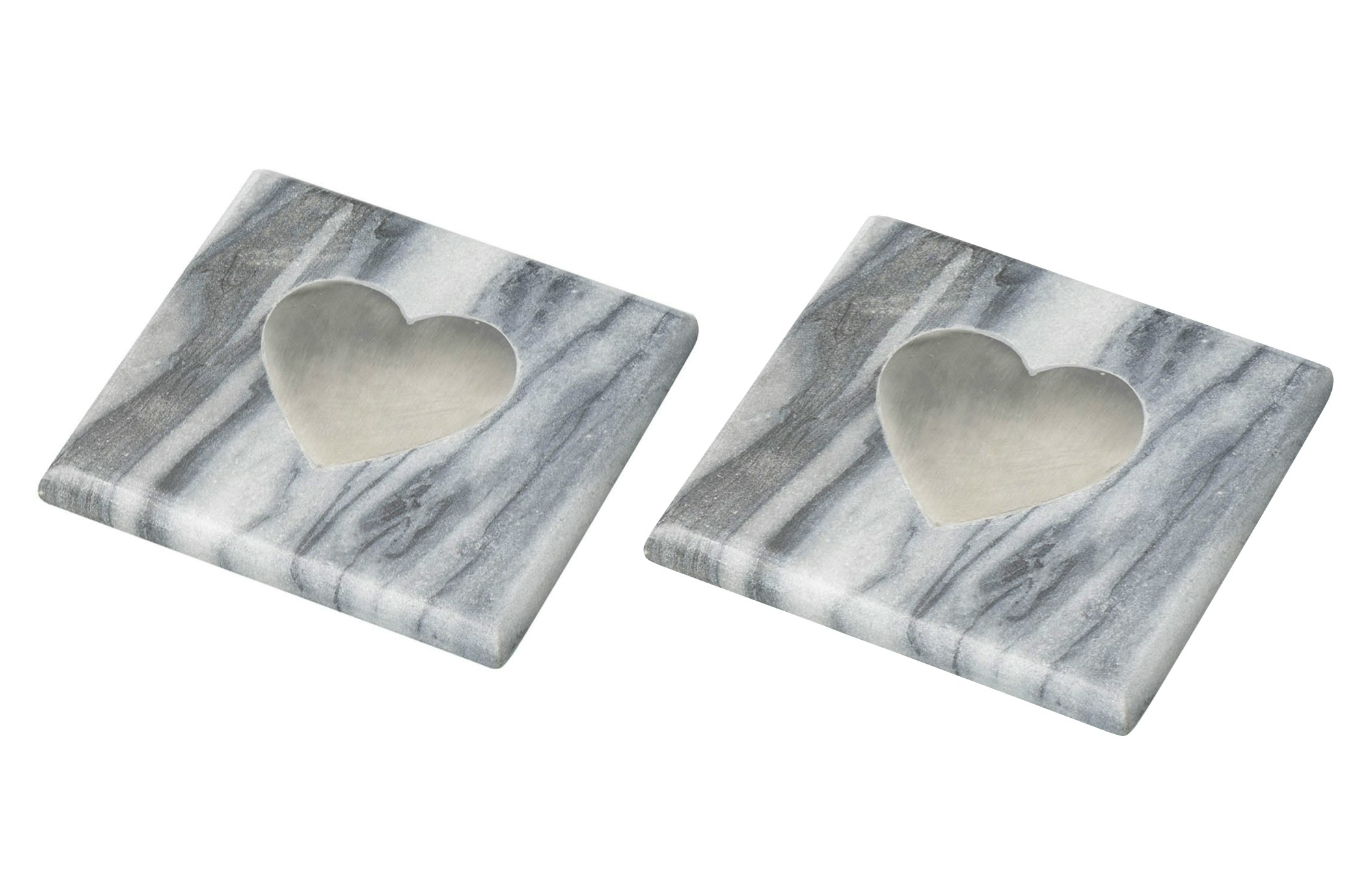 Set of 2 Square Marble Coaster with Silver Heart by Parlane