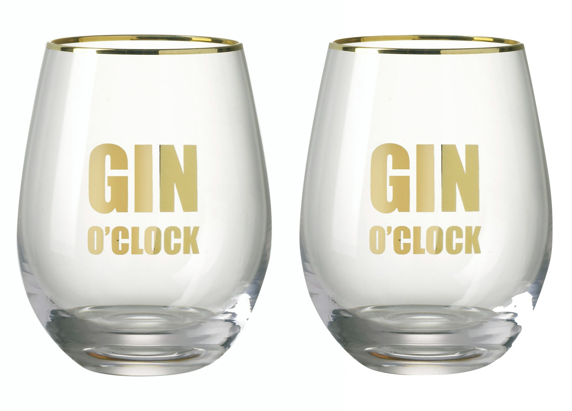 Set of 2 Clear/ Gold Rimmed Gin O Clock Glass by Parlane