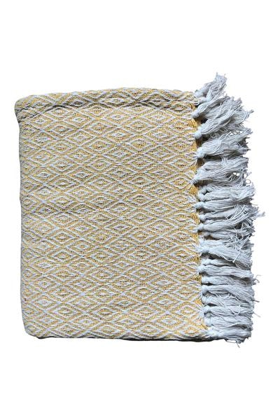 Cotton Throw Dusty Yellow Diamond Print by Maitri