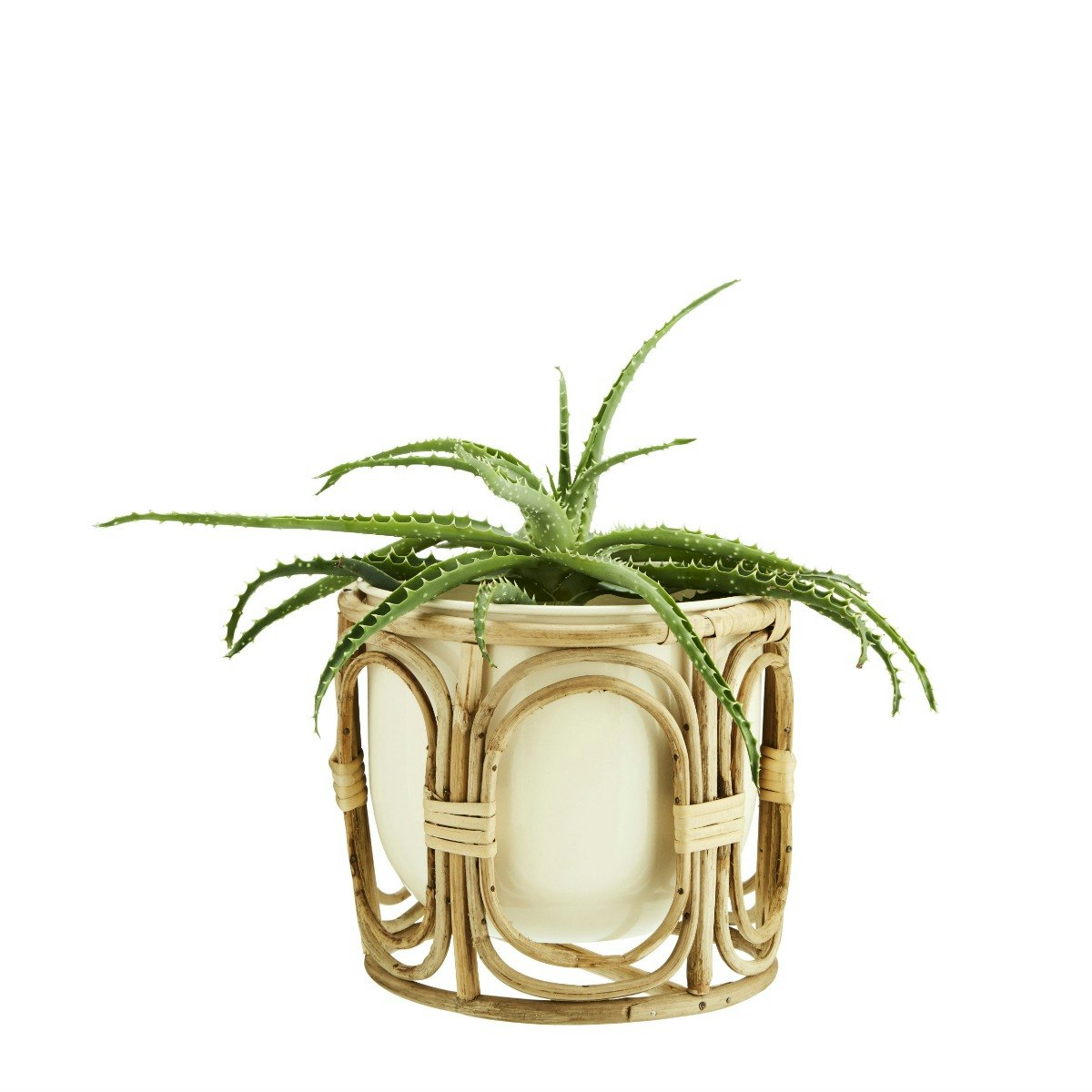 Cream Iron Plant Pot with Bamboo Stand by Madam Stoltz