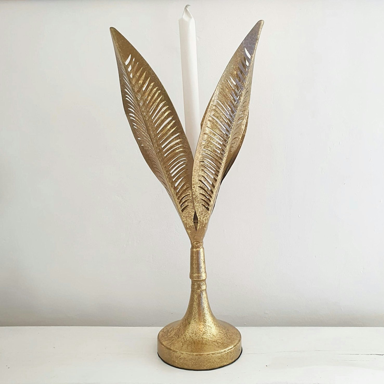 Large Gold Leaf Candle Holder by