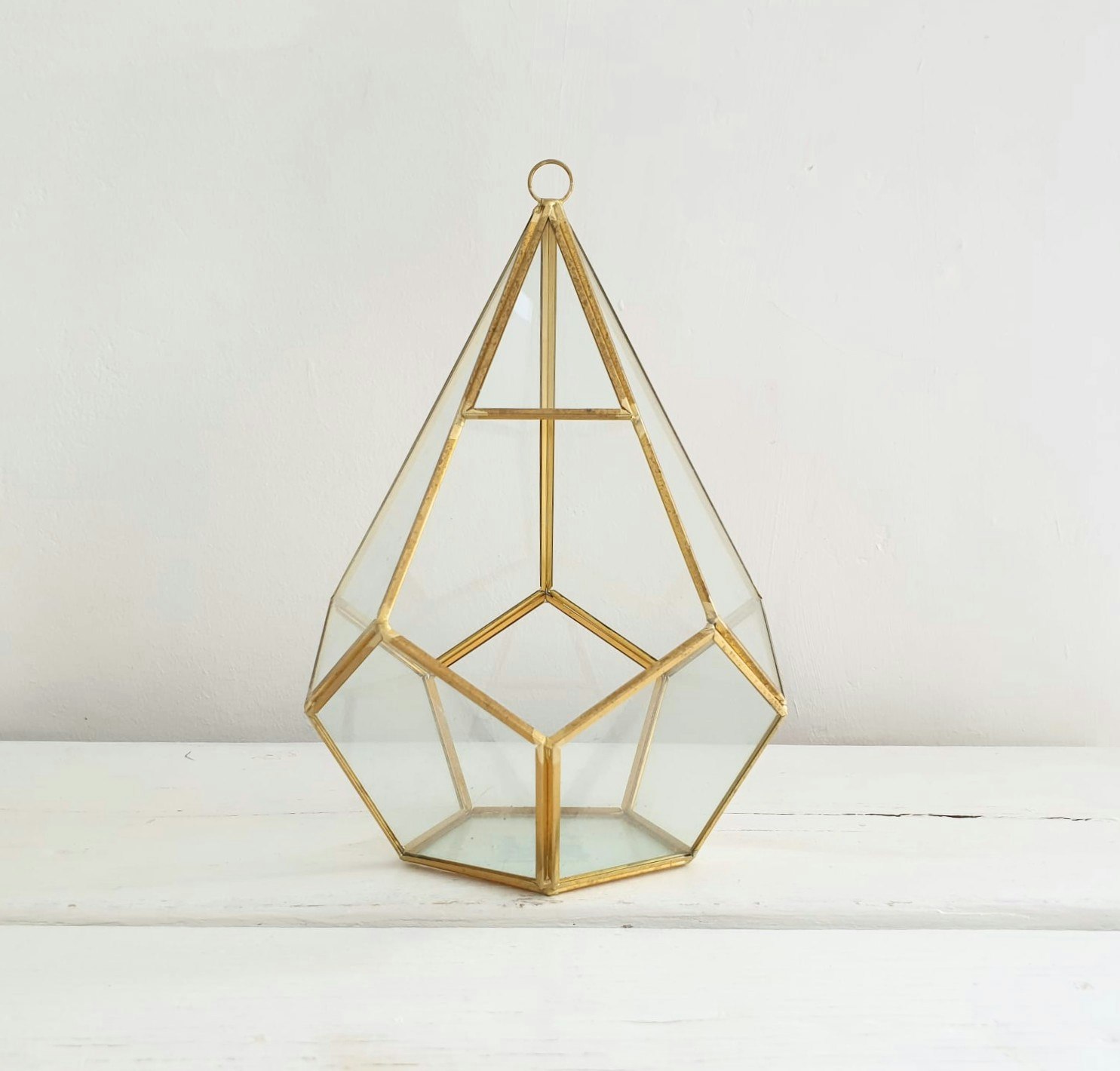 Large Gold and Glass Geometric Terrarium by