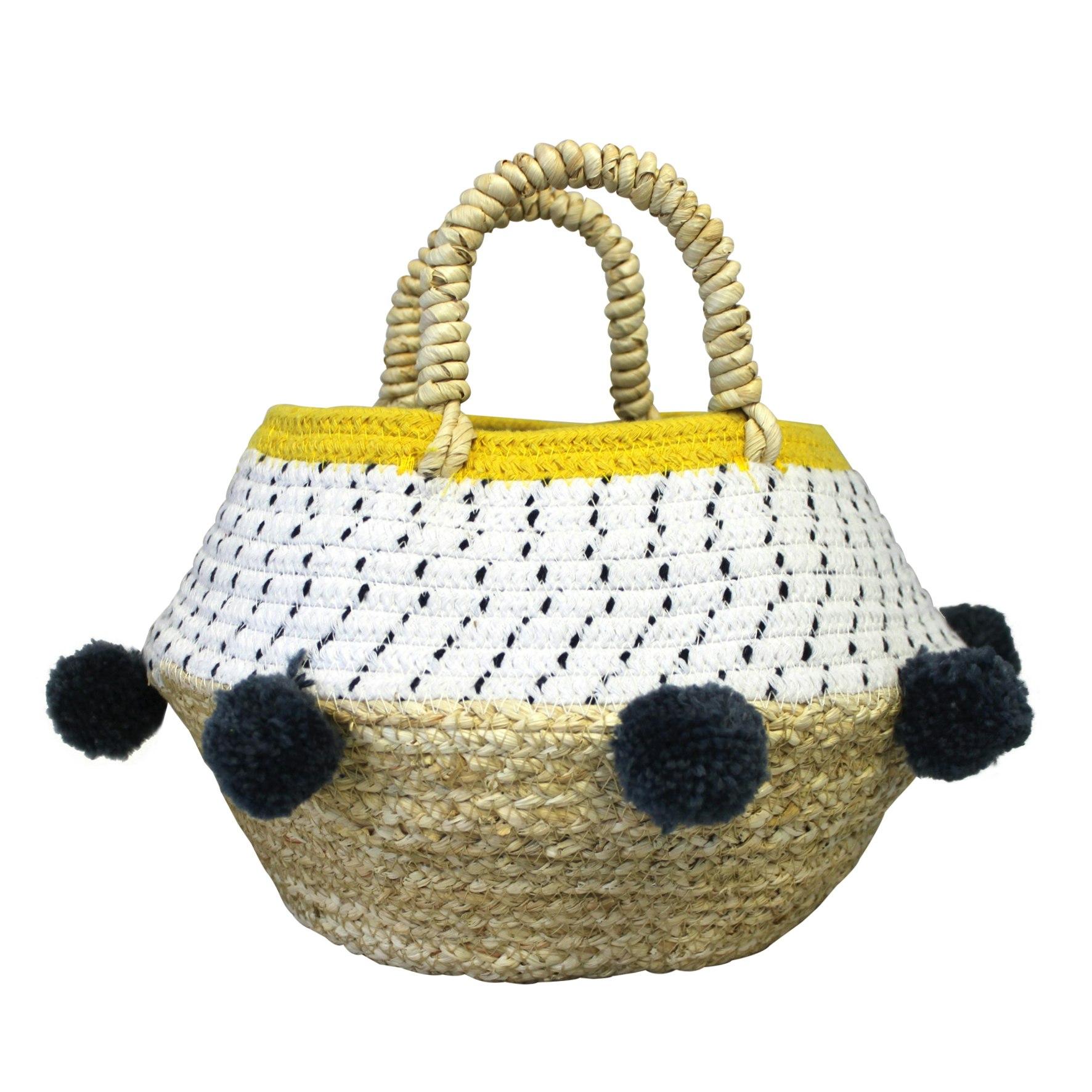 Seagrass and Natural Cotton Pom Pom Basket by House of disaster