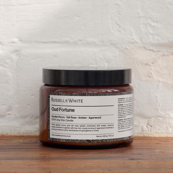 Oud Fortune Garden Peony Taif Rose Amber Agarwood Scented Candle by RUSSELL&WHITE