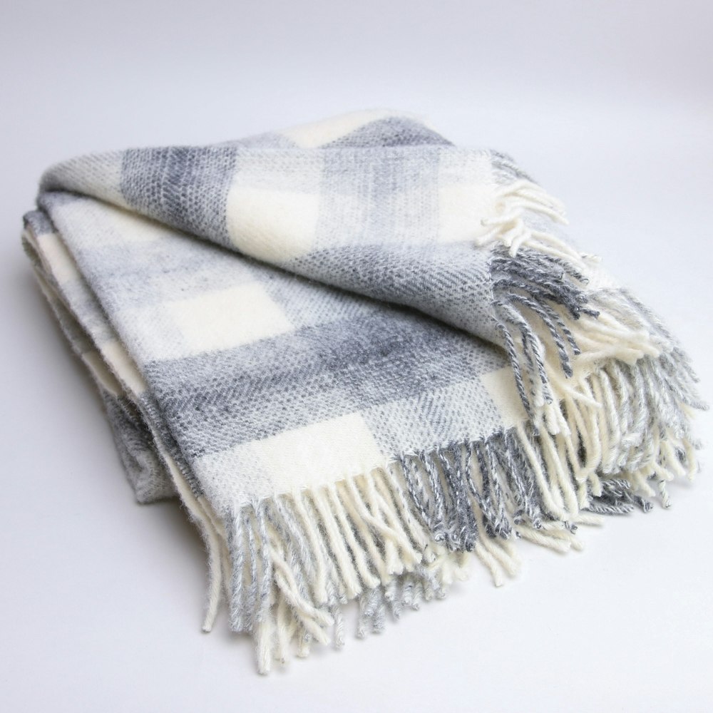 Grey Checked Wool Throw by