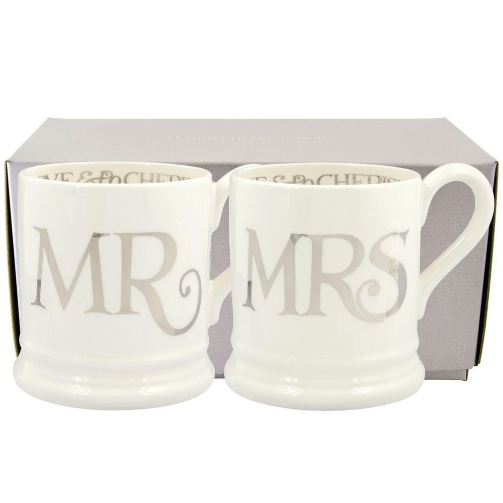 Silver Toast Mr & Mrs Set of 2 1/2 Pint Mugs by Emma Bridgewater