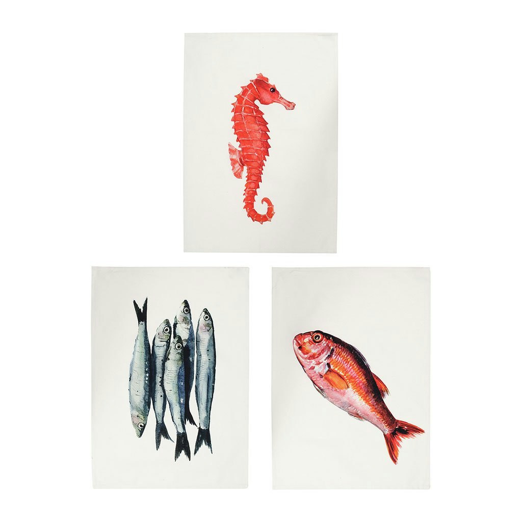 Set of Three Sea Life Tea Towels by Distinctly Living