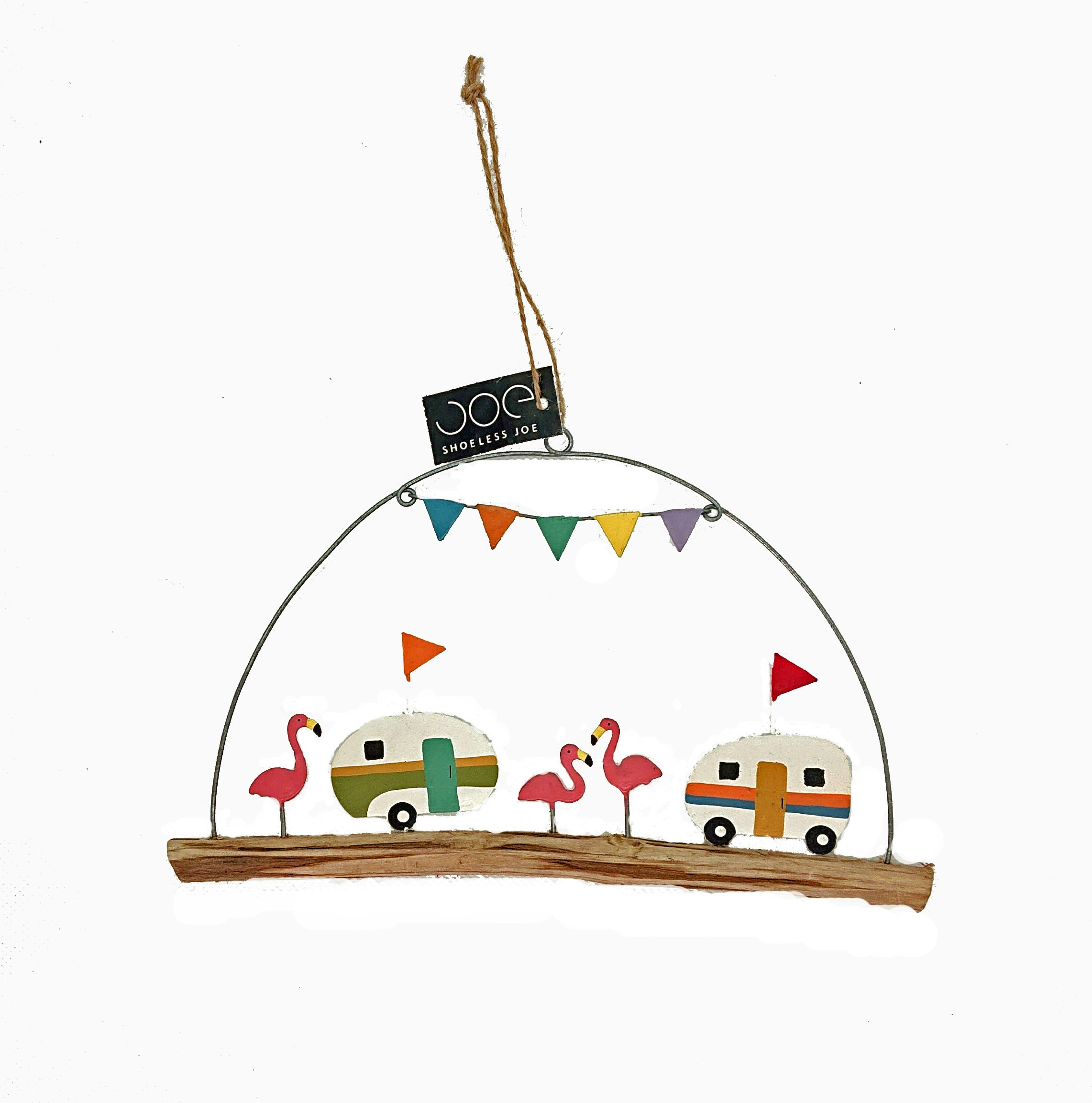 Caravan & Flamingo On Driftwood Hanging Decor by Shoeless Joe