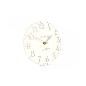 6 Inch White Linen Arabic Mantel Clock by Thomas Kent