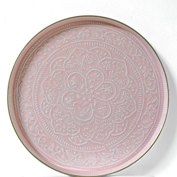 Pink Embossed Round Tray by Bazar de luxe