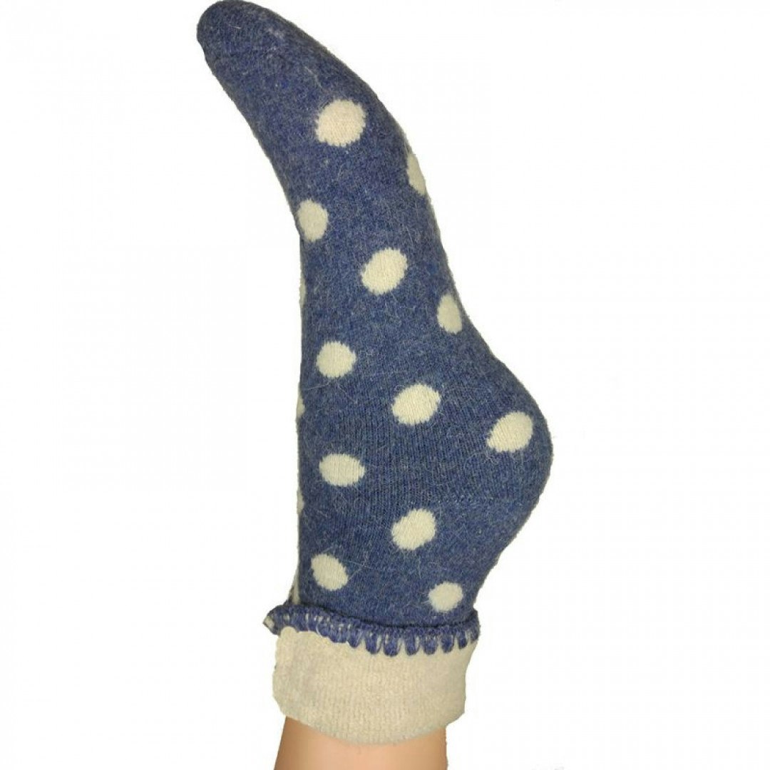 Blue and Cream Polka Dot Ladies Cuff Socks by Joya